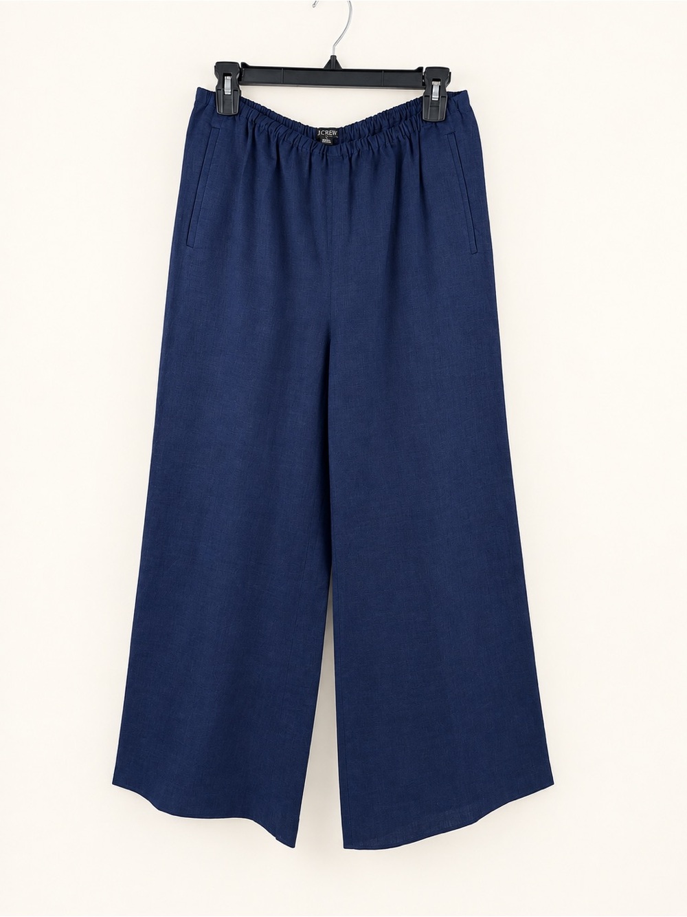 J. Crew Cosmo Navy Wide-Leg Elastic Waist Linen Pockets Pants CU926